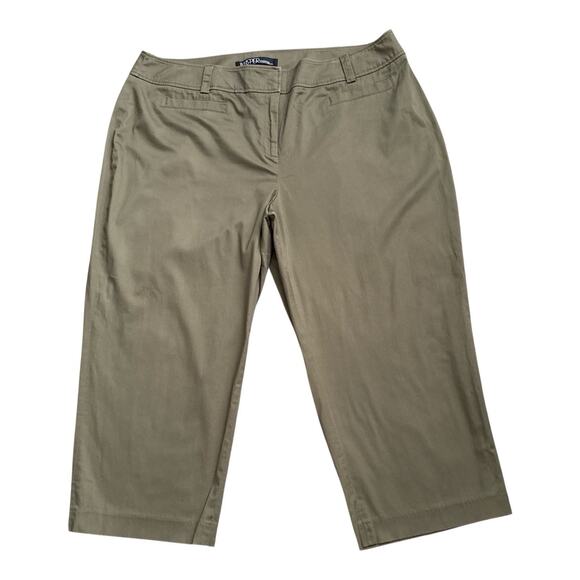 KASPER Womens Plus Size 20W Olive Green Cropped Cotton Blend Pants 24" Inseam - Picture 1 of 4